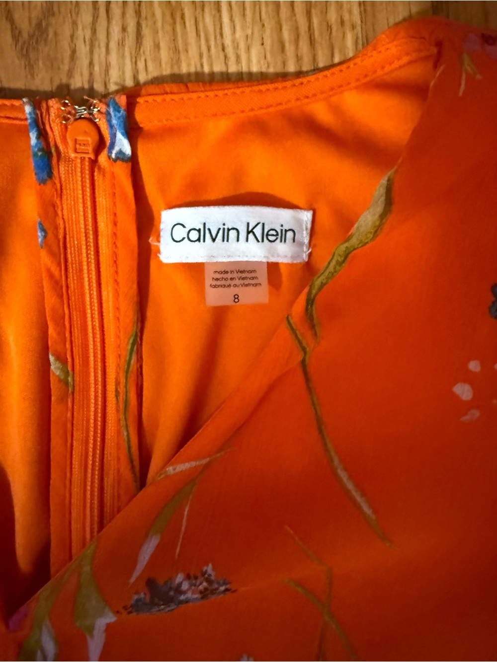 Calvin Klein Orange Floral V-Neck Midi Dress - Picture 5 of 9